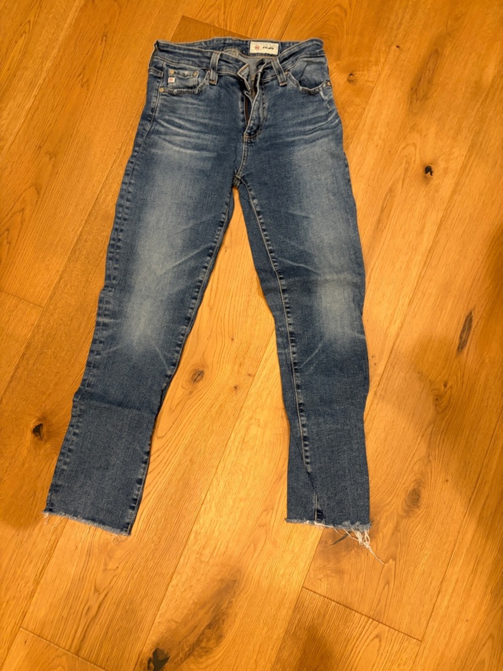 AG Adriano Goldschmied Distressed Cropped Skinny Jeans - Medium Blue